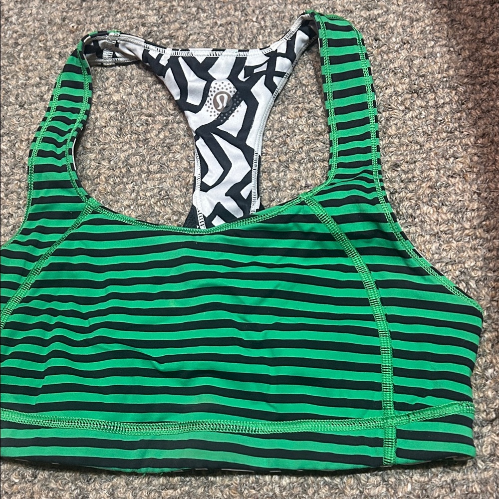 Green Striped Sports Bra